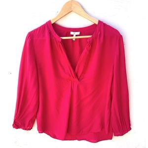 Joie Ameline Pintucked Silk Blouse • hot pink • Large